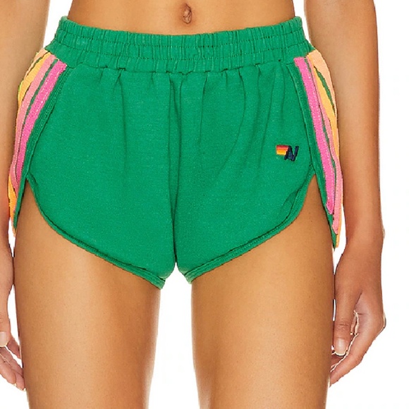 Aviator Nation Pants - Aviator Nation X Revolve 5 Stripe Jogger Short Size L & XL Green
